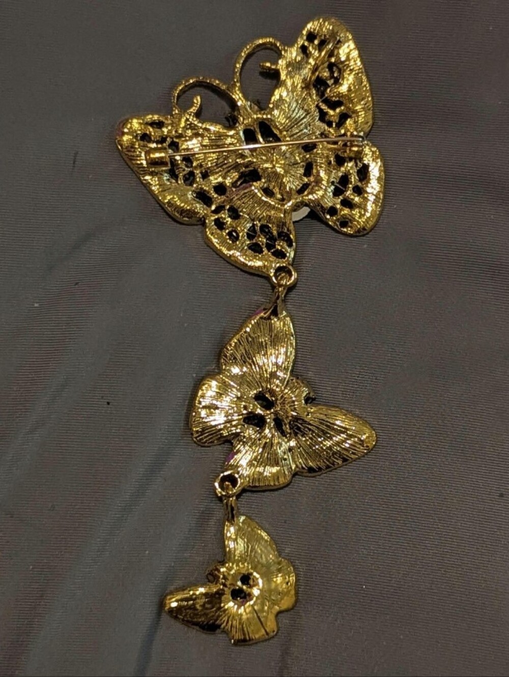 Gold-Tone Emerald Green Crystal Butterfly Brooch - Women's Jewelry - Picture 6 of 7